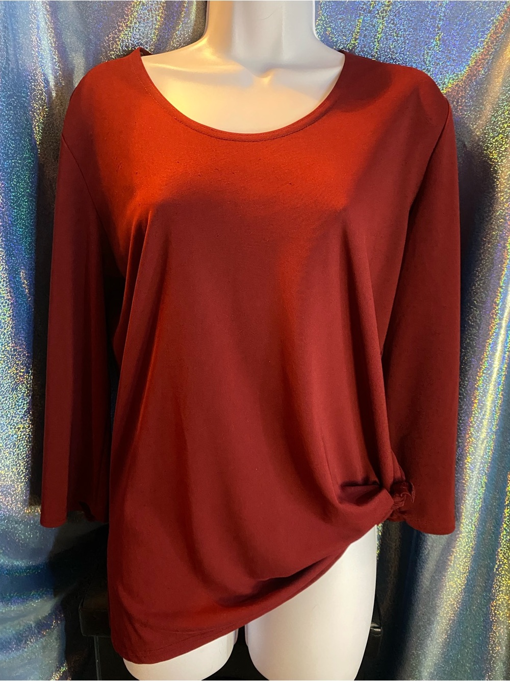 Kathie Lee Collection Rust 3/4 Long Sleeve Side Knot Top